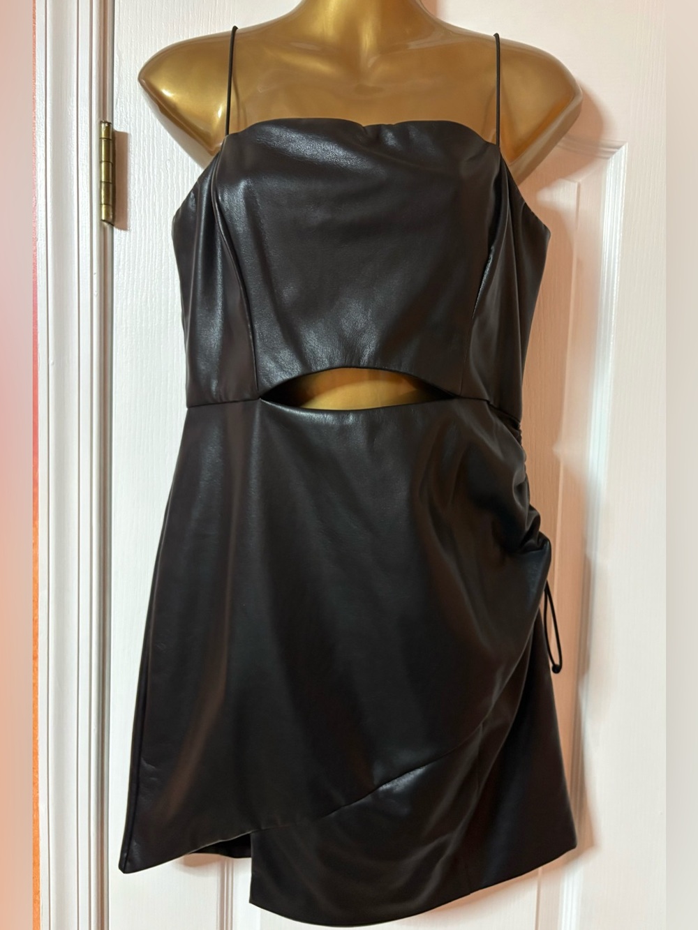 Black Faux Leather Cutout Slip Mini Dress